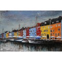 Tableau Métal 3D : Port de Copenhague et Maisons colorées, L 120 cm