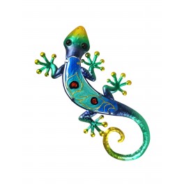 Déco murale : Gecko Bleu Métal & Verre, Collection Costa Rica, H 38 cm
