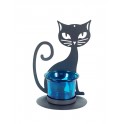 Le Bougeoir Chat, Métal & Verre, Rouge, H 14 cm