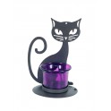 Le Bougeoir Chat, Métal & Verre, Violet, H 14 cm