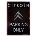 Plaque Métal bombée : Citroën 2CV Parking Only (Fond Noir), 30 x 20 cm