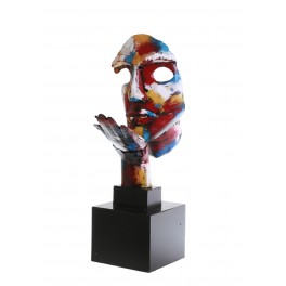 Sculpture Homme Fer : Le Souffle multicolore sur socle, H 64 cm