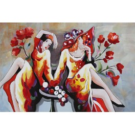 Tableau peint coloré : Une année folle à Paris, L 120 cm