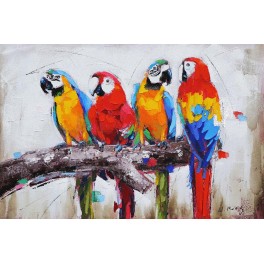 Tableau Nature : Perroquets multicolores en tête-à-queue L 120 cm