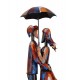 Sculpture Famille Fer : Femme & Enfant sur socle, Finition Multicolore, H 41 cm
