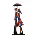 Sculpture Couple Fer : Amoureux sous la pluie, Finition Multicolore, H 70 cm