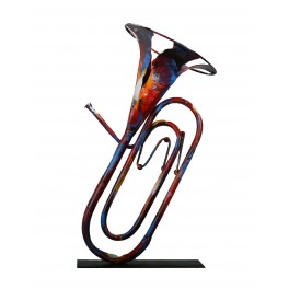 Sculpture Musique Fer : Le Tuba, Finition Multicolore, H 78 cm
