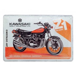 Plaque 3D Métal Kawasaki Moto Z1, Orange & Noir, 20 x 30 cm