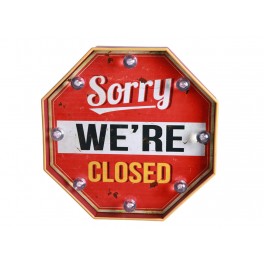 Enseigne Vintage LED : Sorry, We're Closed, H 30 cm