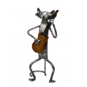 Statuette fer Musique : Le Chat Bassiste, H 27 cm