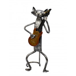 Statuette fer Musique : Le Chat Saxophonste, H 25 cm