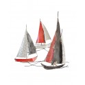 Déco murale Fer : Régate 3 voiliers, Rouge & Gris, L 84 cm