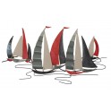Déco murale Fer XL : Régate 5 voiliers Rouge et Gris, Métal & Toile de jute, L 140 cm