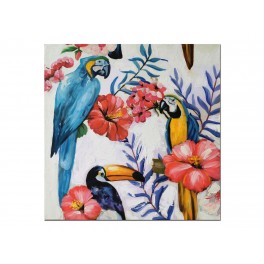 Tableau Jungle : Perroquet, Toucan & Hibiscus, H 80 cm