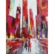 Tableau moderne urbain : La Ville Rouge, H 120 cm
