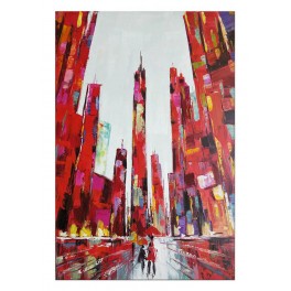 Tableau moderne urbain : La Ville Rouge, H 120 cm