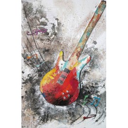 Tableau Design Musique : Guitare Basse, Peinture & Relief, H 120