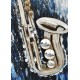 Tableau peint : Saxophone multicolore, hauteur 120 cm