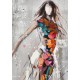 Tableau moderne Femme : Nuit parisienne en couleurs, H 100 cm