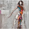 Tableau moderne Femme : Nuit parisienne en couleurs, H 100 cm