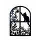 Déco murale fer : Fenêtre sur Chats & Jardin 2, Anthracite et Brun, H 84 cm