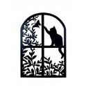 Déco murale fer XL : Fenêtre sur Chats & Jardin 2, Anthracite, H 84 cm