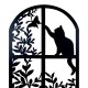 Déco murale fer : Fenêtre sur Chats & Jardin 2, Anthracite et Brun, H 84 cm