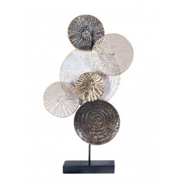 Sculpture fer sur socle : Disques abstraits, H 66 cm