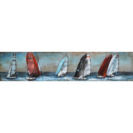 Tableau en Métal 3D : La Régate Multicolore 7 bateaux, L 180 cm