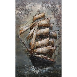 Tableau sur Bois & Métal 3D : Le Bateau Baleinier anthracite, L 100 cm