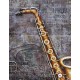 Tableau Peint Métal 3D : Saxophone cuivré et Partition, H 80 cm