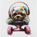 Tableau Peinture Multicolore : Chien Casque & Skateboard, H 50 cm