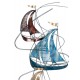 Déco murale Bateaux : Régate 5 bateaux, Blue & Gold, L 73 cm