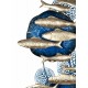 Déco Murale métal : Banc de Poissons, Bleu & Or, H 90 cm