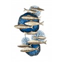 Déco Murale : Banc de Poissons sur coraux, Bleu & Or, H 90 cm