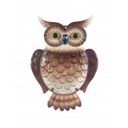 La chouette bleue murale en métal, verre coloré, hauteur 22 cm