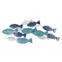 Déco murale mer : Banc de poissons,Mod 2, Bleu, Blanc & Gris, L 120 cm
