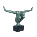 Sculpture Homme sur socle PLENITUDE, Aspect Marbre vert et doré, 100 cm