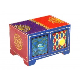 Boite compartiments : Epicier indien 2 tiroirs, Bleu, L 14 cm