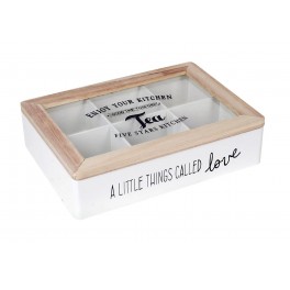 Boite à thé : Mod Shabby Chic, 6 Compartiments, L 24 cm
