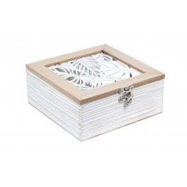 Boite à thé : Mod Shabby Chic, 3 Compartiments, L 24 cm