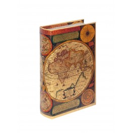 Boite Livre : Globe & Cartographie, Orange & Bleu H 21 cm