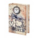 Boite Livre Horloge : Avion & Exploration, H 27 cm