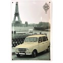 Plaque Métal bombée Relief : Renault 4 L à Paris, 30 x 20 cm