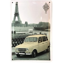 Plaque Métal bombée : Renault 4 L Roulez Jeunesse, H 30 cm