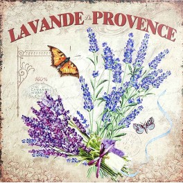 Plaque métal Rétro Provençale Lavande & Papillon, Mod 1, H 30 cm