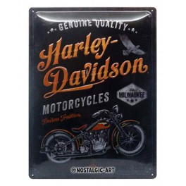 Plaque 3D métal : Harley Davidson genuine 30 x 40 cm