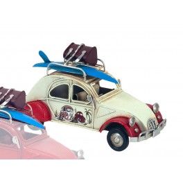 Voiture Mini 2 CV métal, Mod Ski, Rouge & Noire, L 11 cm