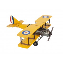 Avion Biplan métal Jaune, L 21 cm