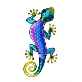 Déco murale : Gecko Métal Bleu, Collection PENDJAB, H 38 cm